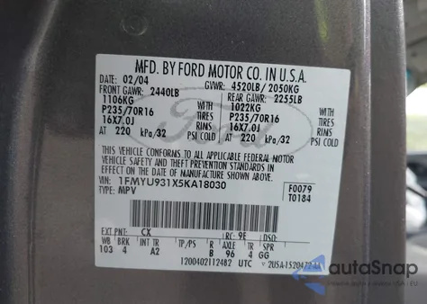 2005 Ford Escape Xlt из США, поврежденный, VIN 1FMYU931X5KA18030